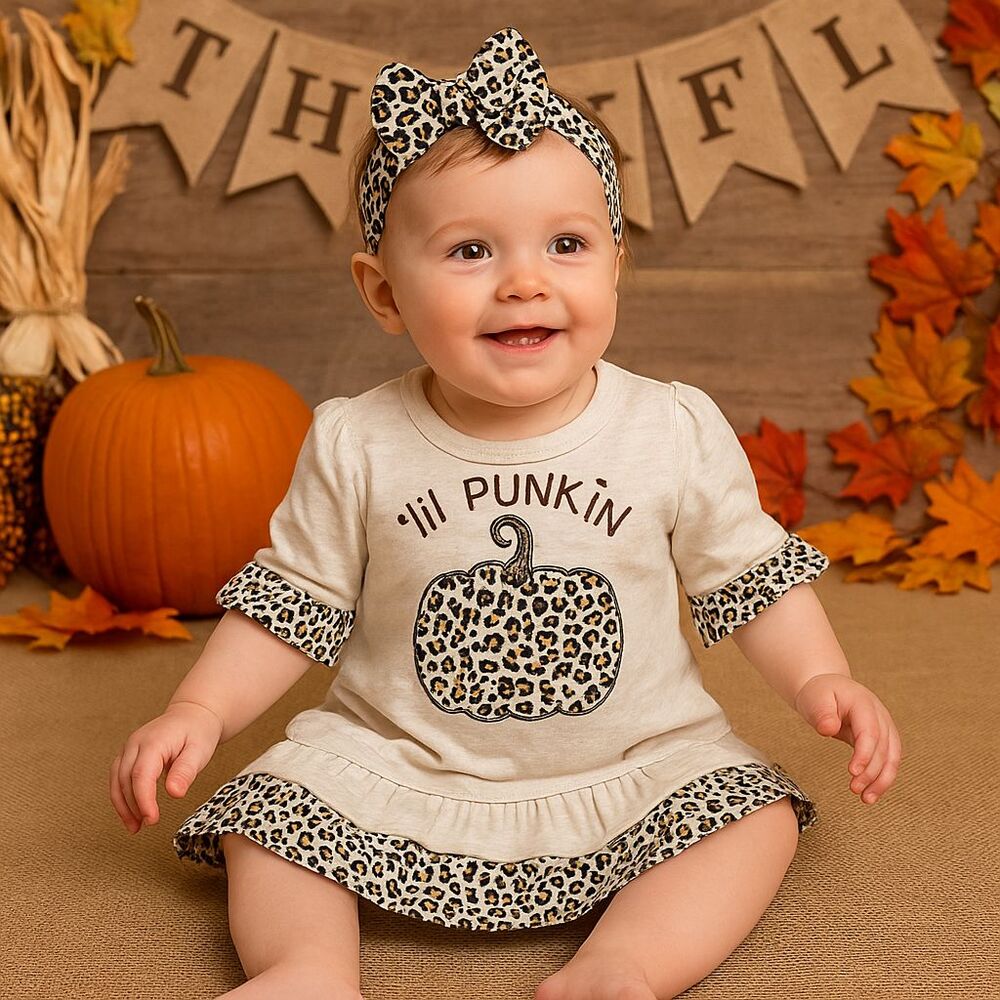 dot & ZAZZ Girls Dress "Lil Punkin" Thanksgiving Pumpkin Ruffle 12-18 Mths